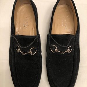 Size 9 black suede Gucci horse bit loafers. Excellent Condition!